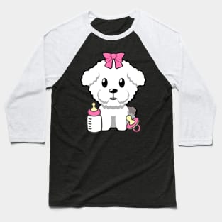 cute baby furry dog wears a pink ribbon Baseball T-Shirt